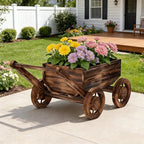 Wooden Flower Cart with Wheels Wooden Wagon Planter Outdoor Garden Planter Decor Planter Kit for Patio Balcony Trolley Decoration Succulent Flower Pot, Indoor Backyard Balcon Decor（Small）