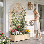 Giantex Wooden Raised Garden Bed with Arched Trellis, 71” Fir Wood Outdoor Elevated Planter Box Privacy Screen with Drainage Holes, Vertical Garden Bed for Climbing Plants, Patio Balcony Backyard