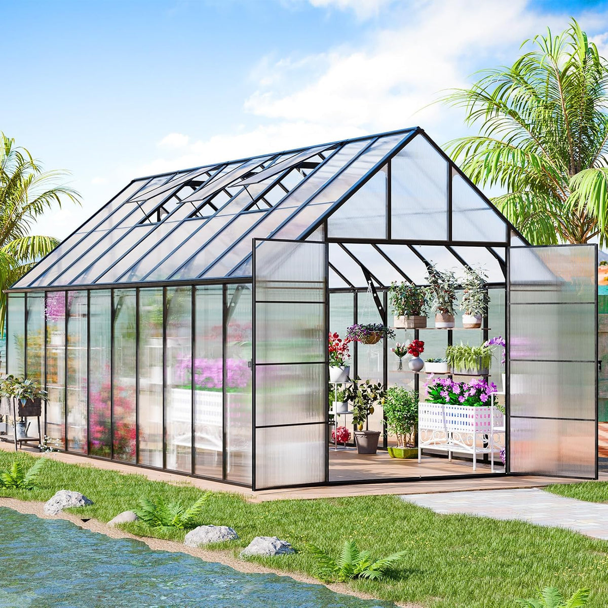 cdcasa 20x10x10 ft polycarbonate greenhouse for outdoors w/4, main product view