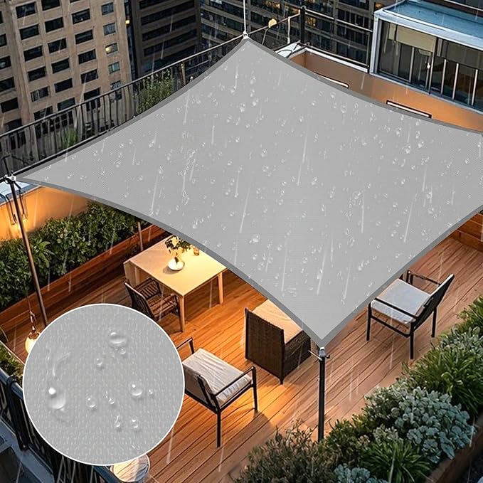 Artpuch Waterproof Sun Shade Sail, 12'x16' Light Grey Rectangular, UV Resistant Rain Canopy, Curved Edges Shade Cloth for Outdoor Patio, Deck, Yard (Customizable)