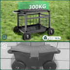 garden cart with seat,3-in-1 rolling seat with wheels, side view