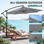 OLIXIS 9.7FT Offset Patio Umbrella with Base, Cantilever Table Umbrellas for Outdoor Sun Shade UV Protection with Easy Tilt Adjustment, 8 Ribs for Backyard, Lawn, Garden, Pool - Grey