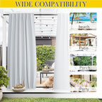NICETOWN 2 Panels Outdoor Curtains Waterproof Pocket & Back Tab on Top & Bottom, Thermal Insulated Windproof Sun Blocking Outside Privacy Drapes for Patio with Fixed Rope, W84 x L84, Greyish White