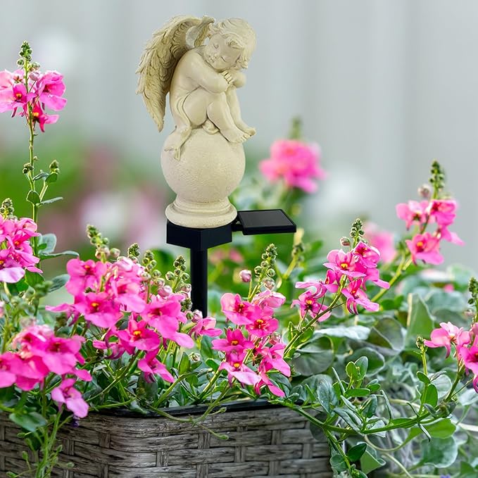 Solar Garden Angel Lights, Waterproof Outdoor Garden Angels Statue Decorations Angels Solar Lights for Cemetery Gravesite Grave Outside Yard Patio Lawn Porch (Sleeping Angel)