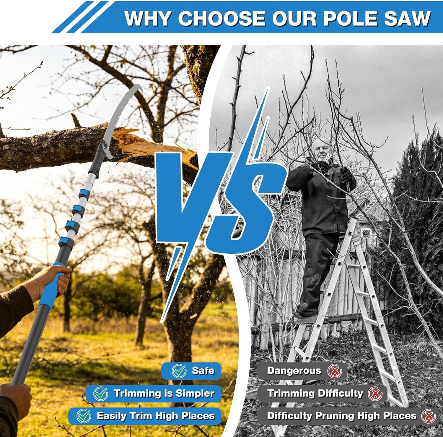Manual Pole Saw for Tree Trimming, 26FT Telescoping Extension Pole Tree Pruner with 24" Blade, Hand Pole Saw for Cutting High Branches, Detachable Pruning Saw for Garden Yard Maintenance