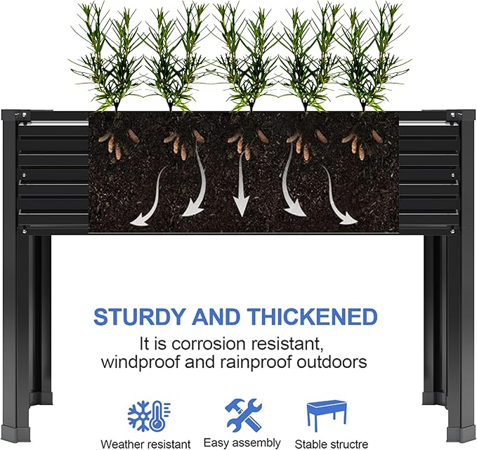 Galvanized Raised Garden Bed with Legs,48×18×30in Elevated Planter Box for Backyard,Garden, Patio, Balcony, 300lb Capacity,Planters for Outdoor Plants,Black