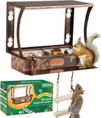 Window Squirrel Feeder, Metal, Strong Suction Cups & Ladders | Squirrel Feeders for Outside Winter, Safe Funny Chipmunk Feeder, Feeding Shelter for Squirrels for Corn Peanuts