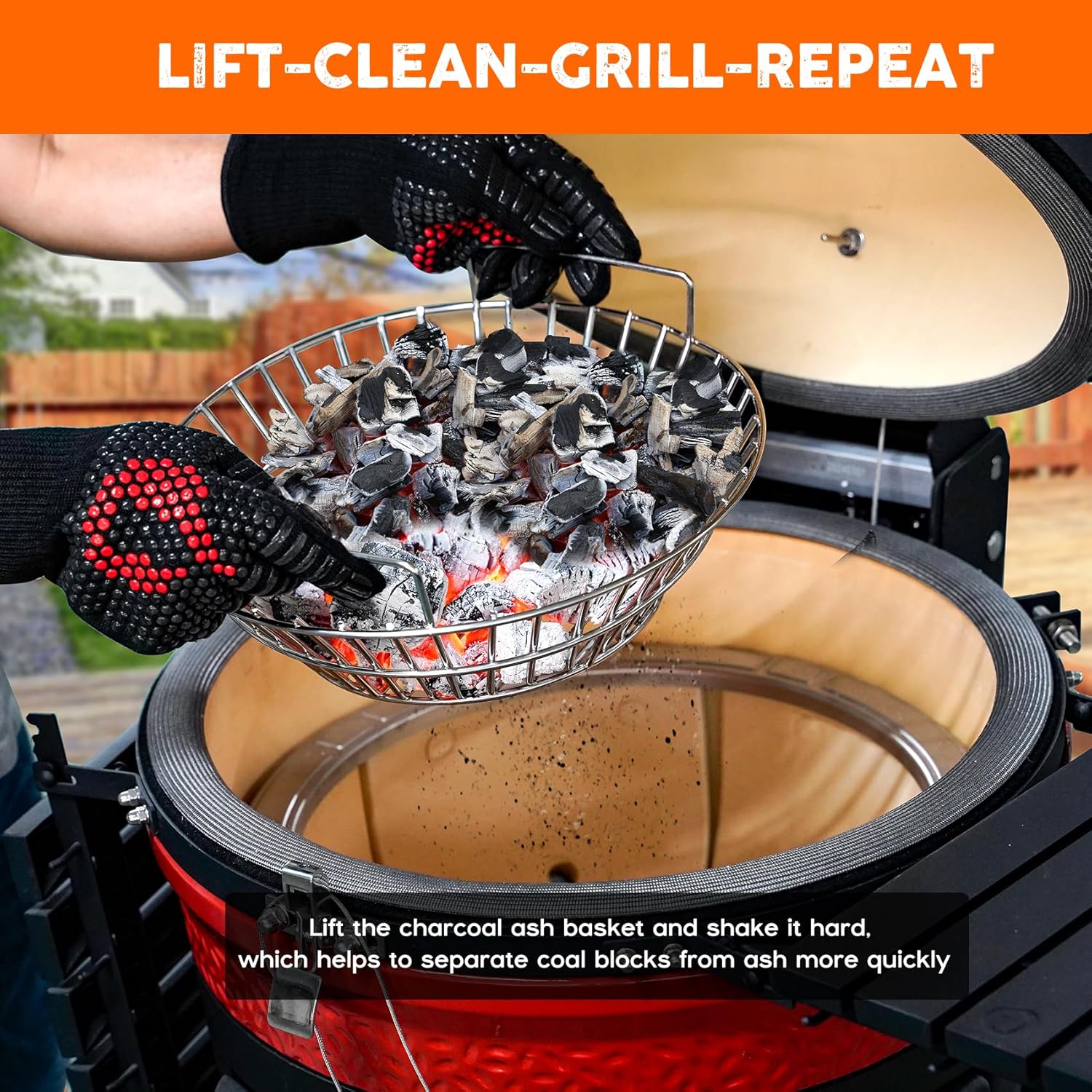 onlyfire Stainless Steel Charcoal Ash Basket with Handle Charcoal Holder | Fits Kamado Joe Classic and Large Big Green Egg