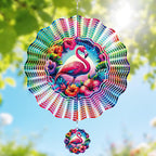 Flamingo Wind Spinner Outdoor - 12 Inch Hawaiian Style 3D Tropical Hanging Decor, Colorful Floral Iron Spinner Gift for Women, Kinetic Wind Art Ornament for Garden Yard Patio Balcony