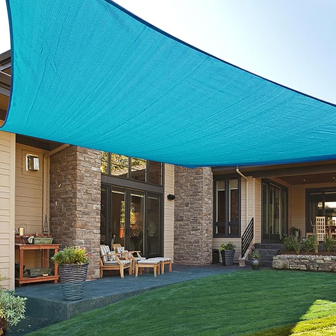 LOVE STORY Custom Size 9'x9' Turquoise Blue Sun Shade Sail Rectangle UV Block Canopy Patio Sail Sunshades Fabric for Outdoor Garden Carport (We Make Custom Size)
