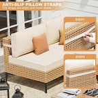 ABCASA Patio Furniture Set, 110" Large 7-Piece Wicker Outdoor Patio Furniture Sets with Anti-Slip Cushions & Coffee Table,Boho Patio Conversation Set Sectional Sofa for Backyard,Porch,Beige