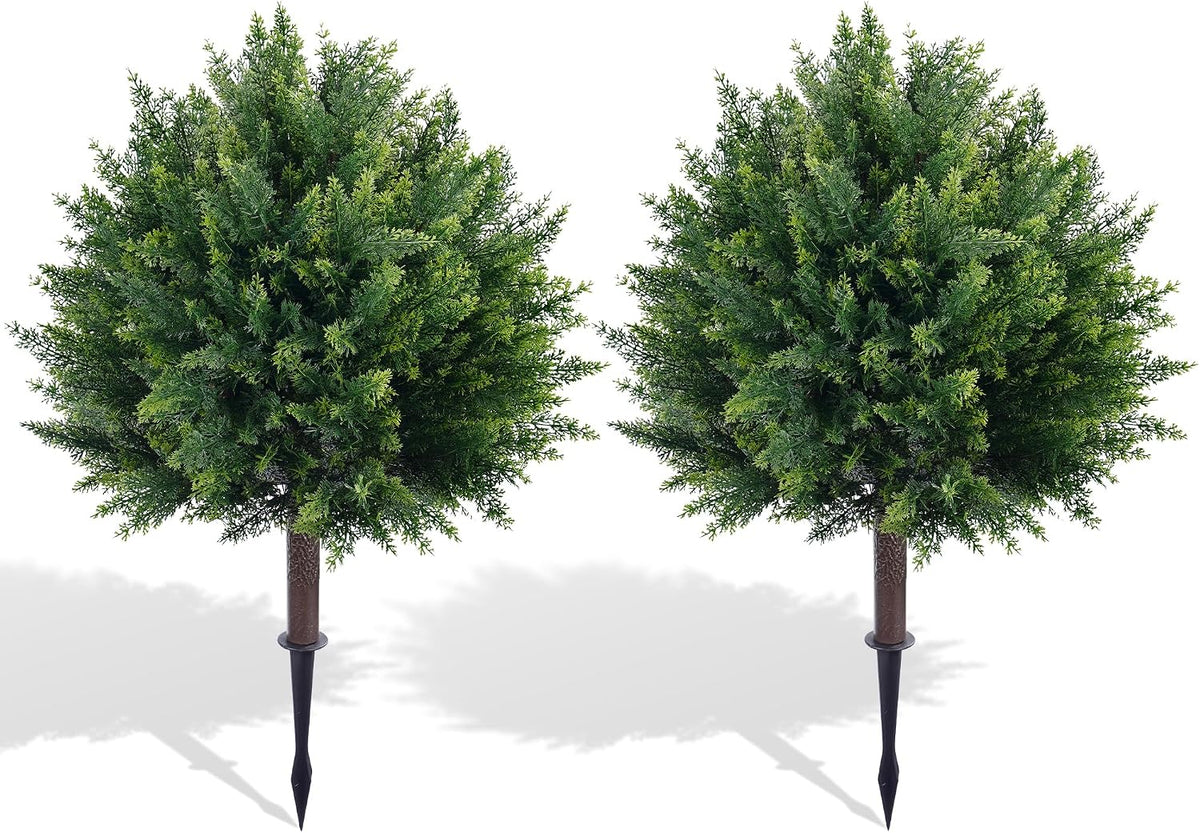 27.6'' artificial cedar topiary trees with spikes, set, main product view