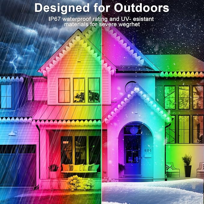 FBZ 150FT Permanent Outdoor RGB Lights - IP67 Waterproof with Smart App Control Remote,DIY Scene Modes, Music Synchronization,Eaves Lights for Garden Decor,Deck,Christmas