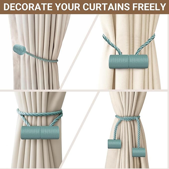 Hion Magnetic Curtain Tiebacks Gray Blue 6 Pack, Curtain Tiebacks Buckles Holdbacks Holders Hooks Clip for Home Bedroom Office Decorative Thick or Thin Curtain