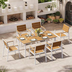 Outdoor Patio Dining Chairs Set of 2, 350LBS Capacity Aluminum Patio Dining Chairs with Armrests, Weather-Resistant for Lawn, Garden, Yard, Poolside and Indoor Use (White & Teak)