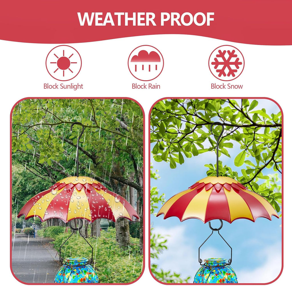 Beserie Hummingbird Feeder Umbrella Cover 14" with Ant Moat Big RedYellow | Dome Shade Weather Rain Guard, Hanging Squirrel Baffle for Bird feeders, Anti Sun/Snow/Ants Keep Nectar/Seed Fresh 3 Hooks