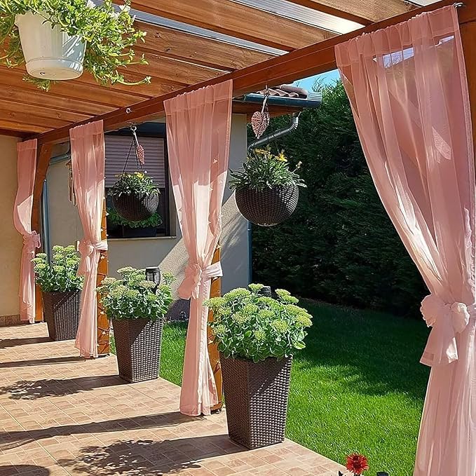 SpaceDresser Waterproof Outdoor Sheer Curtains for Patio - 2 Panels Rod Pocket Indoor Voile Sheer Curtain for Living Room,52W x 96L inch, Blush