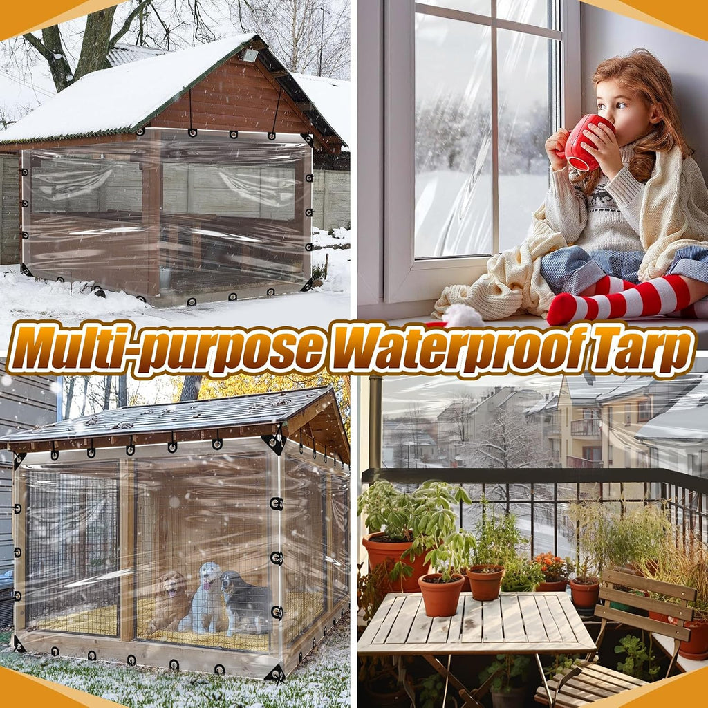 8x16ft anti-tear clear tarp waterproof, 5 mil, windproof, package contents