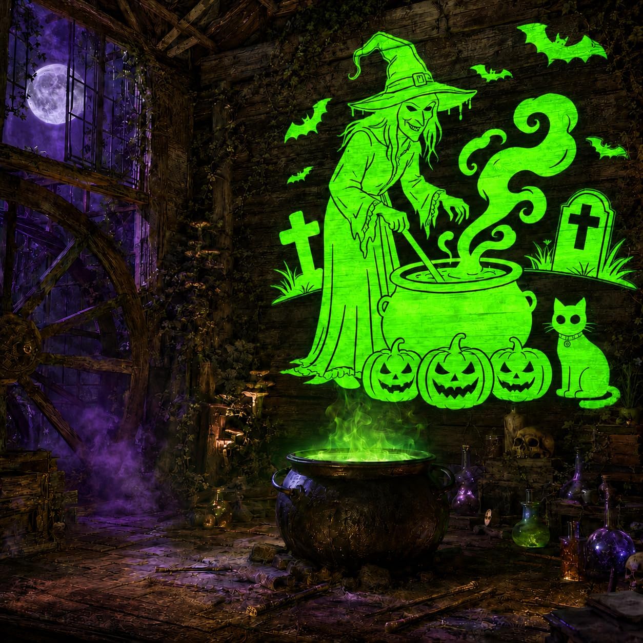 12 in 1 Halloween Halloween Projector Outdoor - 3D Dynamic Halloween Decorations,Clearer Skull/Spider/Pumpkin/Witch Cauldron HD Patterns,Holiday Lights for Window Garage Door Cover