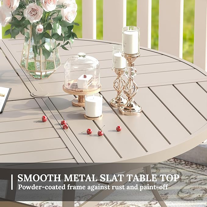 VICLLAX Round Patio Table with Adjustable Umbrella Hole for 4, All Weather Metal Outdoor Dining Table for Lawn Garden, 40.6" Outdoor Coffee Table, Cream Color Frame