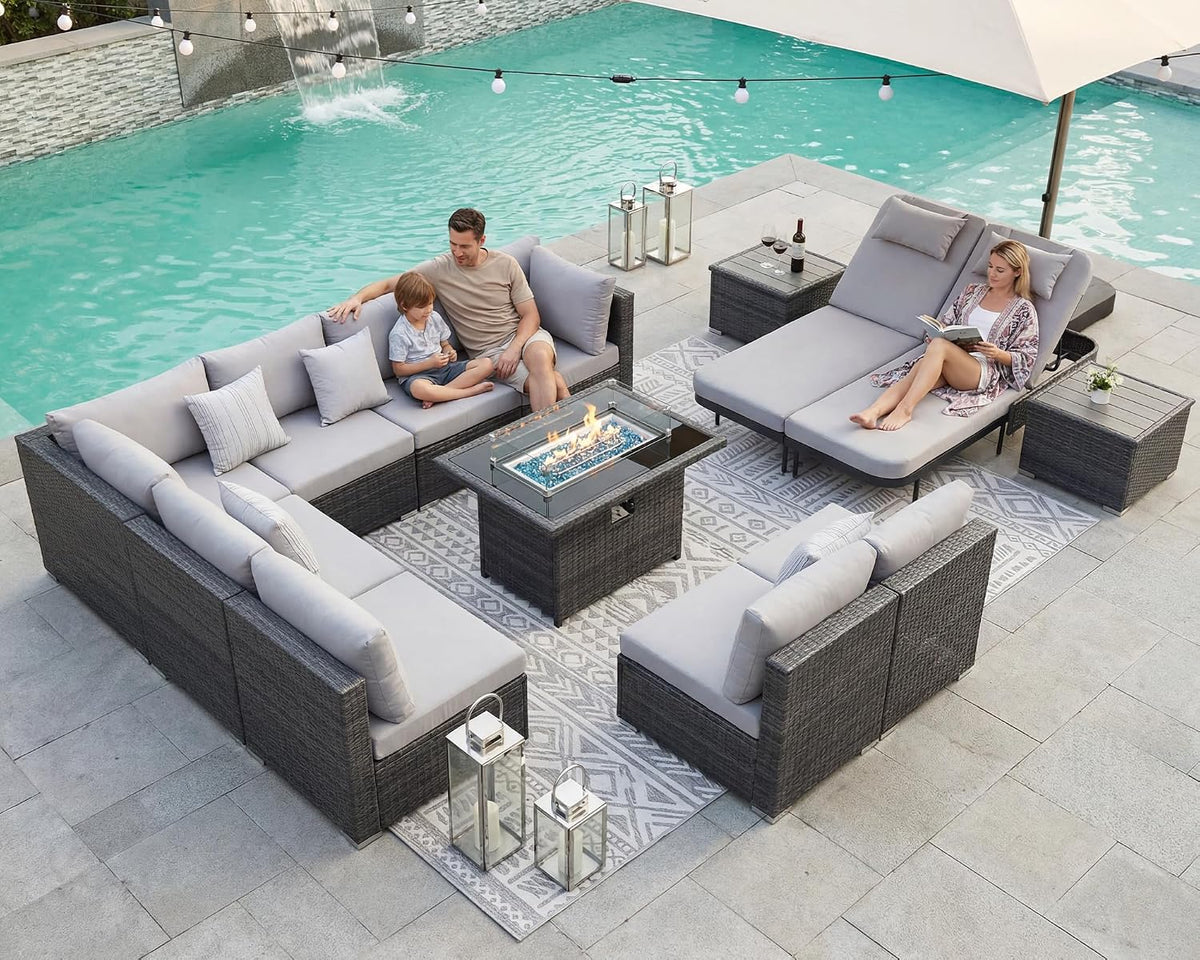 nicesoul 13 piece outdoor sectional w/fire pit table, main product view