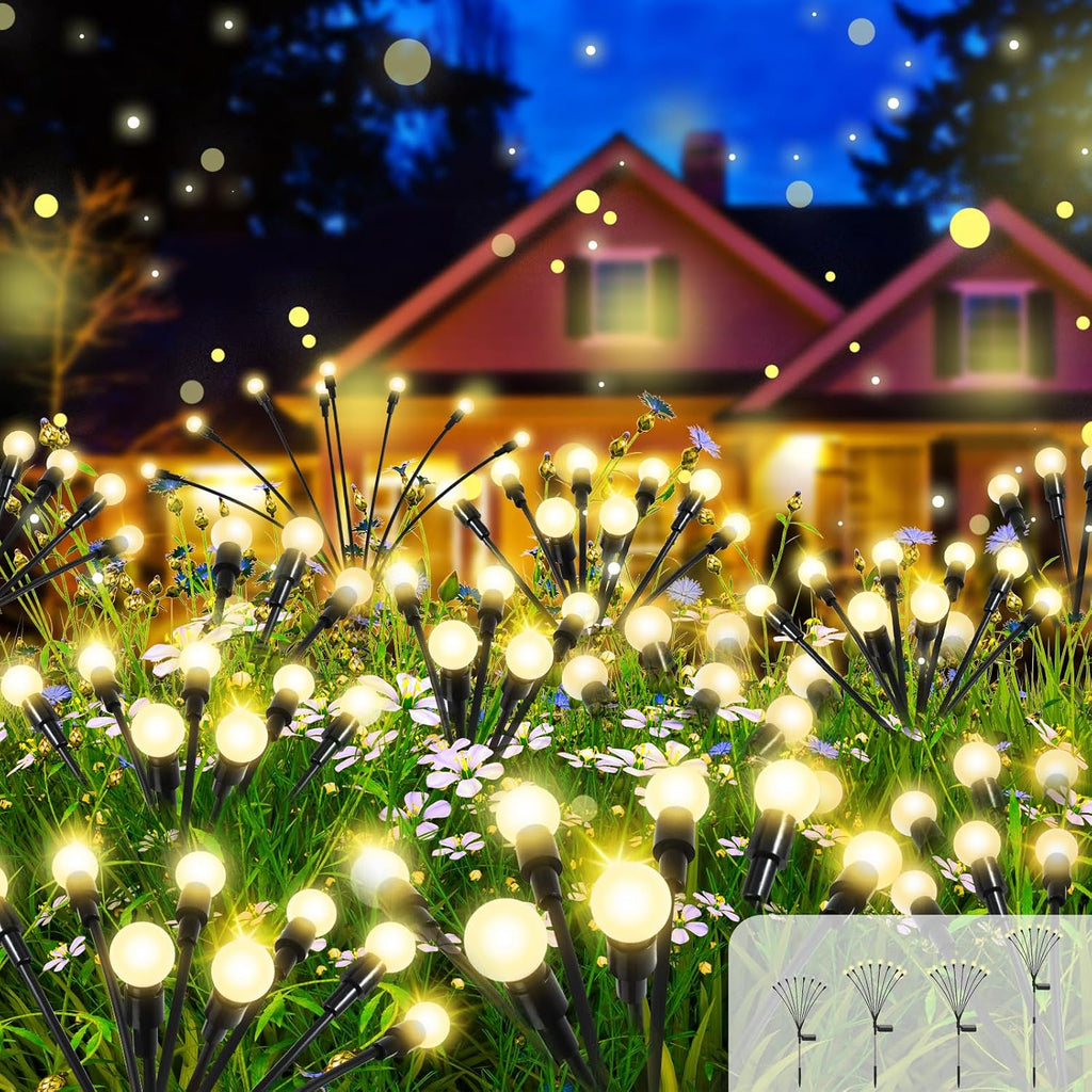 4 Pack Solar Firefly Lights Outdoor, 8 Mode Adjustable Height Swaying, IP65 | Firefly solar lights, solar garden lights, IP65 waterproof, auto dusk-to-dawn, zero-wire, pathway garden landscape