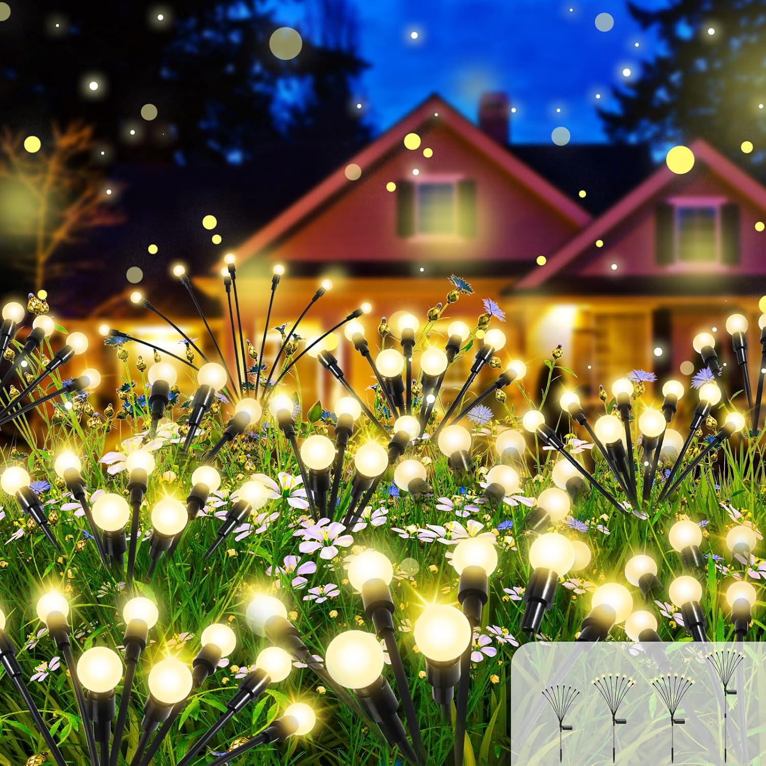 4 Pack Solar Firefly Lights Outdoor, 8 Mode Adjustable Height Swaying, IP65 | Firefly solar lights, solar garden lights, IP65 waterproof, auto dusk-to-dawn, zero-wire, pathway garden landscape