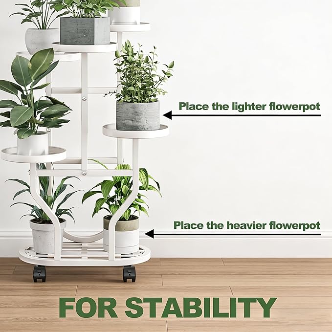 Plant Stand 5 Tier Indoor Outdoor Metal Flower Shelf with Wheels Multi Plants Holder Display Rack for Garden Patio Balcony Living Room White (White, 5 Tier)