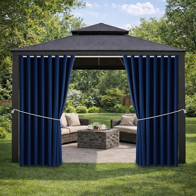 Waterproof Outdoor Curtain W105 x L108 - Grommet Top Sunlight Blocking Window Treatment Drapes Blackout Curtains for Home Bedroom Living Room Outdoor Patio Porch Pergola Cabana Gazebo, 2 Panels