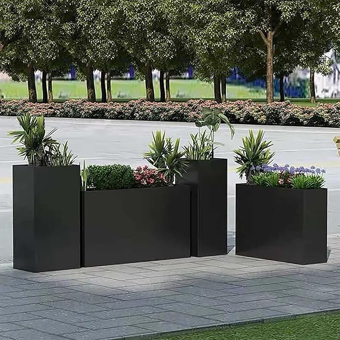 Galvanized Steel Metallic Heavy Planter for Outdoor Plants 24" x 12" x 24" Metal Rectangular Outdoor Planter Box Spliced Flower Box with Partitions for Outside,Indoor,Garden (Black, 24*12*24)