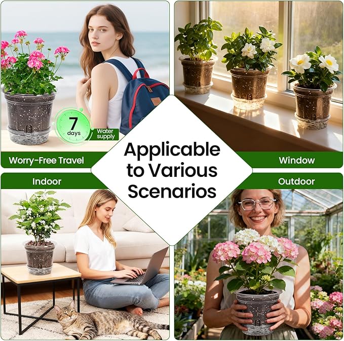 20 Pack 5 Inch Clear Self Watering Plant Pots with Bottom Water Tray & Watering Rope, Transparent Nursery Pots with Drainage for Seedlings, Herbs, and Houseplants