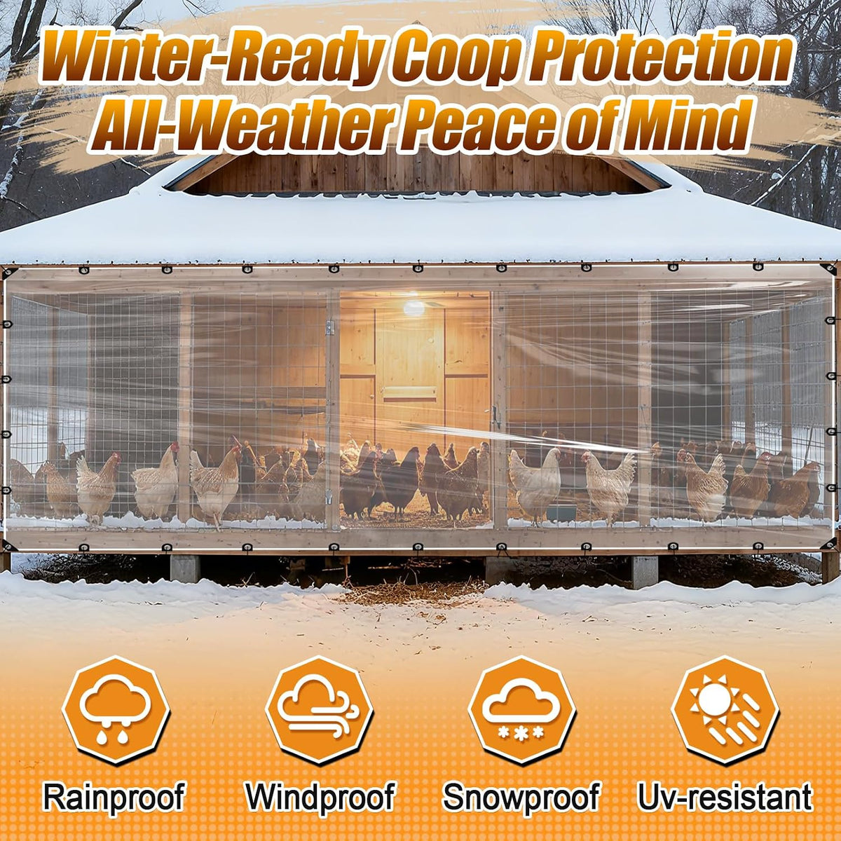8x16ft anti-tear clear tarp waterproof, 5 mil, windproof, side view