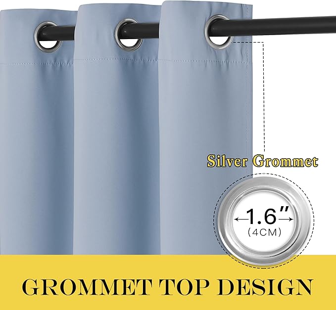 NICETOWN Blackout Vintage Blue Bedroom Curtain 84 inches Long, Grommet Thermal Insulated Room Divider Drape Solid Window Treatment for Sliding Door/Living Room, W100 x L84, 1 Panel