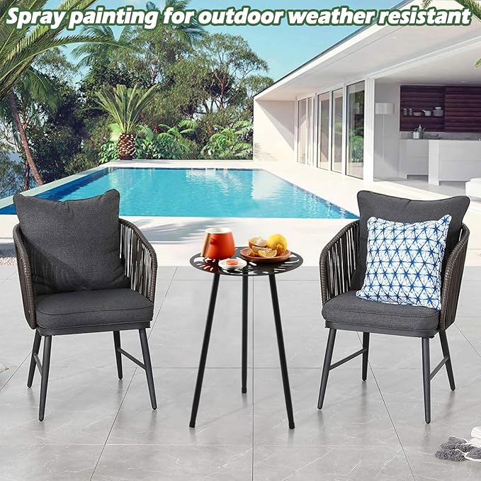 Metal Outdoor Side Tables Set of Two Small Outside Round End Table for Patio Modern Accent Garden Corner Table for Small Spaces, Balcony, Porch, Weather-Resistant, Plant Stand Indoor, Black