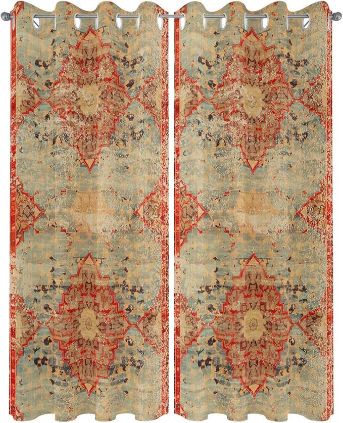 Boho Outdoor Curtains for Patio Waterproof, Grommet Privacy Curtain Drapes Weatherproof Outside Curtains for Porch GazeboPergola Cabana 2 Panel 54x108inch Rustic Bohemian Floral Tribal Orange