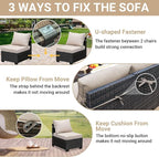 Jing's Villa 9-Piece Patio Furniture Set, All-Weather Outdoor Wicker Sectional Sofa with Cushions, Tempered Glass Table & Ottoman, Rattan Conversation Seating for Porch, Garden, Backyard,Beige