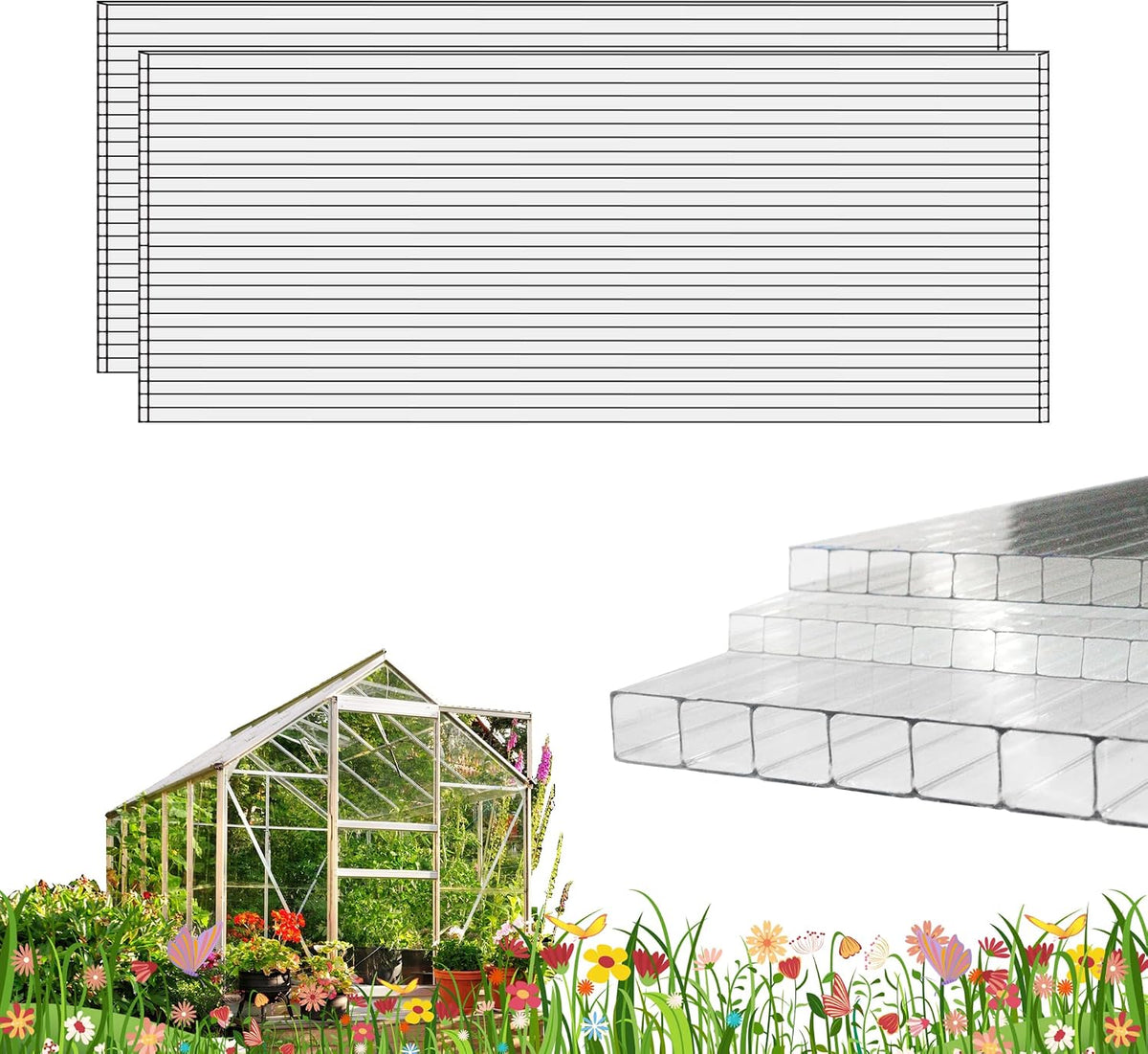 4' x 2' x 0.16" polycarbonate greenhouse panels, main product view
