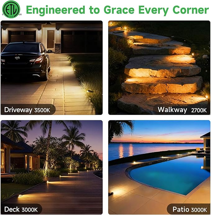 Low Voltage Inground Landscape Lights - Outdoor Soft White & Bright White 5 Selectable Colors Turret Top Well Light, LED in-Grade Fixture, ORB Aluminum for Path Yard Floor 3W 170LM 10 Pack