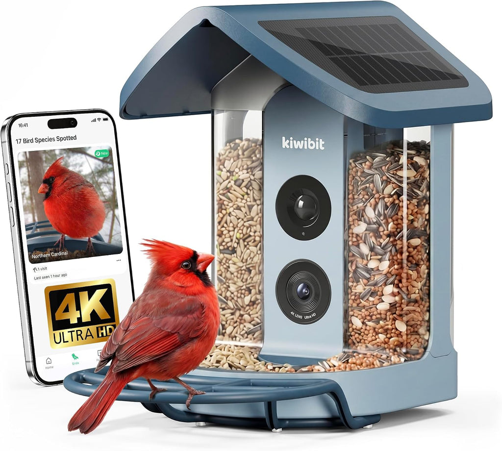 kiwibit solar smart bird feeder with camera, 4k, main product view