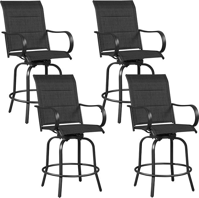Yaheetech 4 Piece Patio Swivel Bar Stools, Texteline Outdoor Chairs with High Back/Armrest/Footrest, All Weather Padded Seating Outdoor Furniture Height for Outside, Lawn & Garden