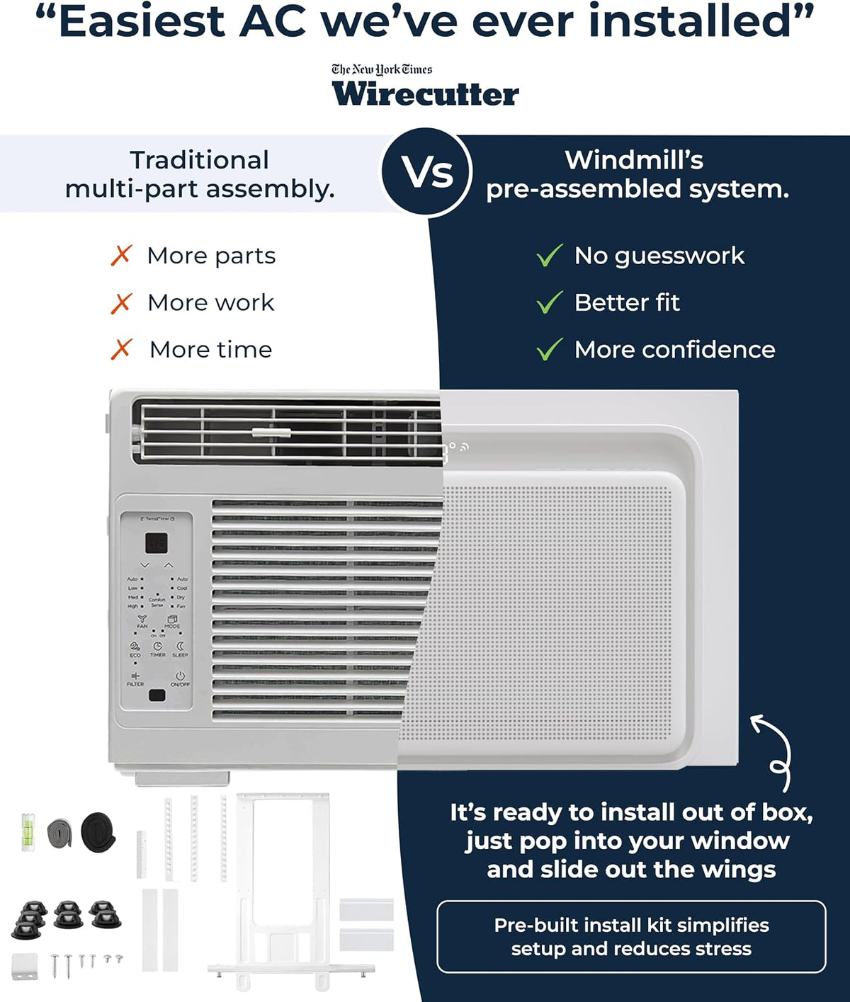 windmill 10,000 btu quiet window air conditioner, cools, side view