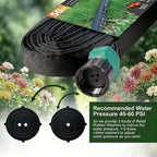 Flat Soaker Hose 25 ft 4-Pack with Splitter, 80% Water-Saving Drip Irrigation Hose 100 ft, Linkable DIY Garden Soaker Hose System for Garden Beds, Lawn, Vegetables & Trees (25ft 4-pack)