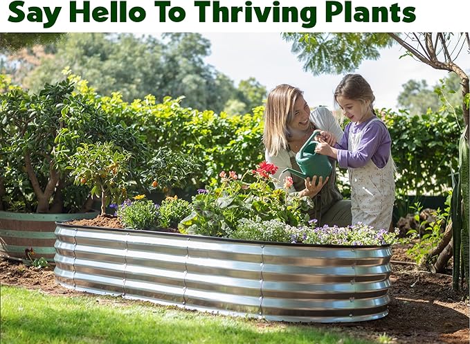 Plant & Plot Galvanized Raised Garden Beds Outdoor // 6×3×1 ft (2-Pack) Planter Raised Beds for Gardening, Vegetables, Flowers // Large Metal Garden Box // Patented Tool-Free Design (Silver)