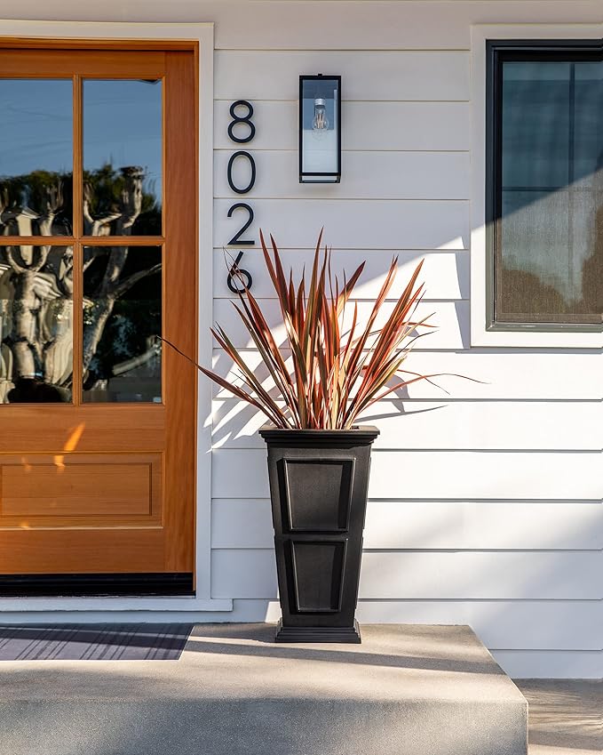 Veradek Brixton Series Tall Planter - Large Outdoor Planter for Front Porch/Patio | Crack-Resistant Plastic for All-Weather Use | Classic Estate Design for Tall Plants, Flowers, Trees