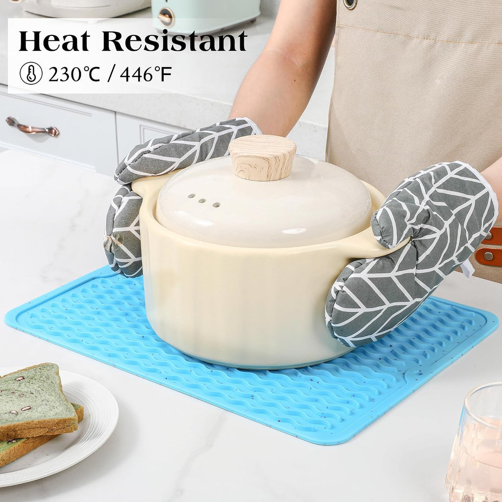 CAKETIME 2 Pack Colorful Silicone Dish Drying Mat for Kitchen Counter Multiple Usage for Cooking Baking Office Coffee Under Sink Accessories Apartment Appliances Pioneer Woman Stuff 15"x11.5" Blue