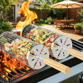 Rolling Grill Basket with Removable Wooden Handle, 304 Stainless Steel, Nesting Grilling Net BBQ Tool Accessories for Veggies, Shrimp, Outdoor Cooking, Camping Ideal Christmas Birthday Gifts