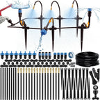 Drip Irrigation System Kit with Atomizing Copper Nozzles, 50 feet | For Raised Beds, Potted Plants or Greenhouse with 16pcs 360° Adjustable Watering Spray Nozzles