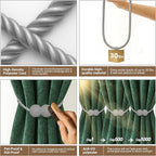 Hion Magnetic Curtain Tiebacks Grey 4 Pack, Curtain Tiebacks Buckles Holdbacks Holders Hooks Clip for Home Bedroom Office Decorative Thick or Thin Curtain