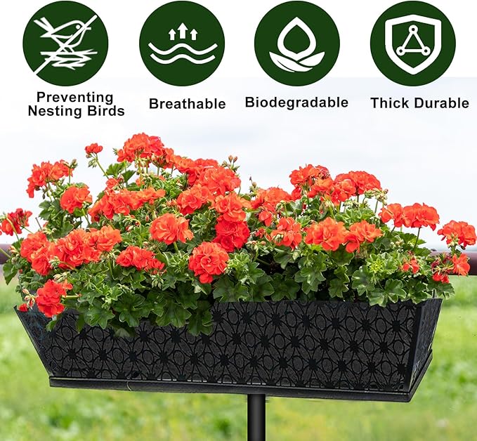 2PCS 24Inch Rectangle Window Box Liner Felt Planter Basket Liner Insert Black Plant Container Liners Non Woven Fabric Liner for Garden Fence Wall Railing Hanging Flower Pot - Avoid Bird Nesting
