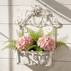Rustic Metal Wall Planter Vintage Wall Mounted Flower Pot Farmhouse Distressed Wall Hanging Plant Basket with Floral & Butterfly Decor for Indoor Outdoor Garden Home Yard (White#2)
